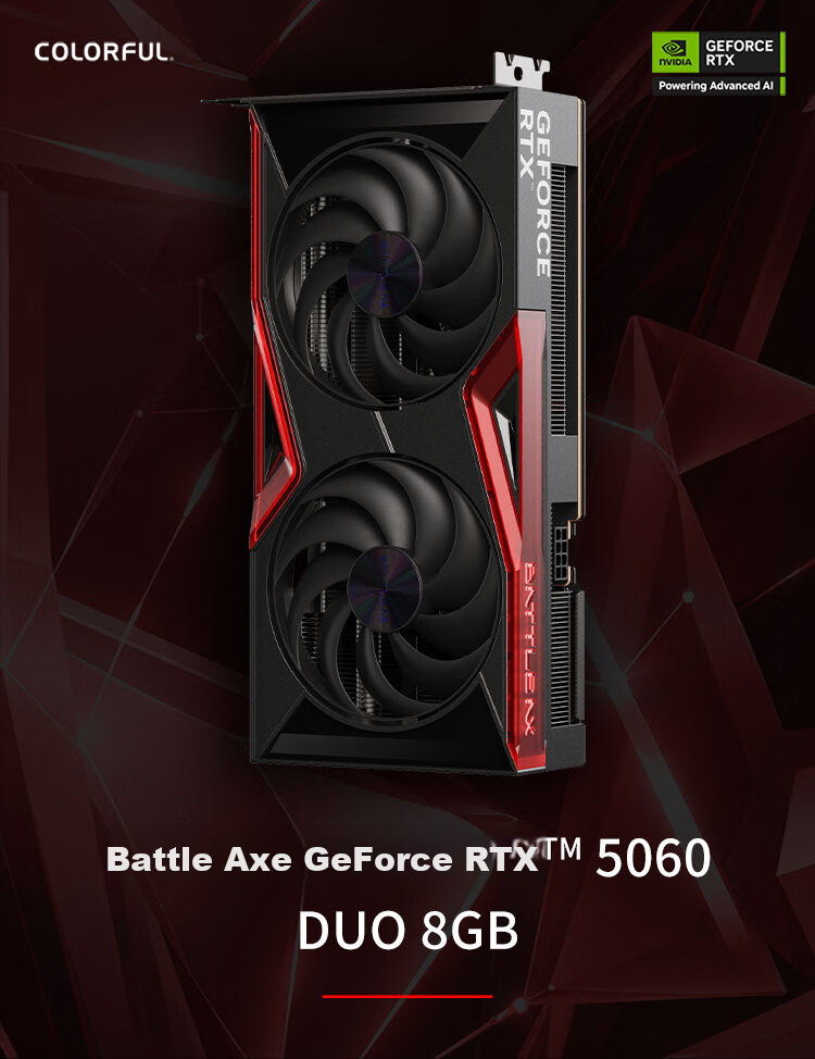 Colorful Battle Axe GeForce RTX 5060 DUO 8GB GDDR7 DLSS 4, E-Sports Ray Tracing Gaming Design Graphics Card 1