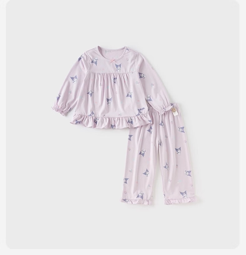 DAVE & BELLA Kuromi Collaboration Girls' Home Wear Set, Big Kids Antibacterial Pajamas, Children's Underwear Two-Piece Set 7