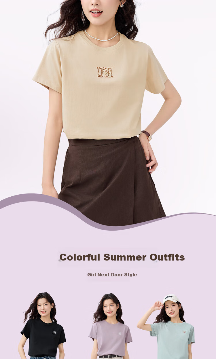 Giordano Women's Short-Sleeve T-Shirt, Summer Pure Cotton, Cute Animal Embroidery, Round Neck Top, Women's 05395381 6