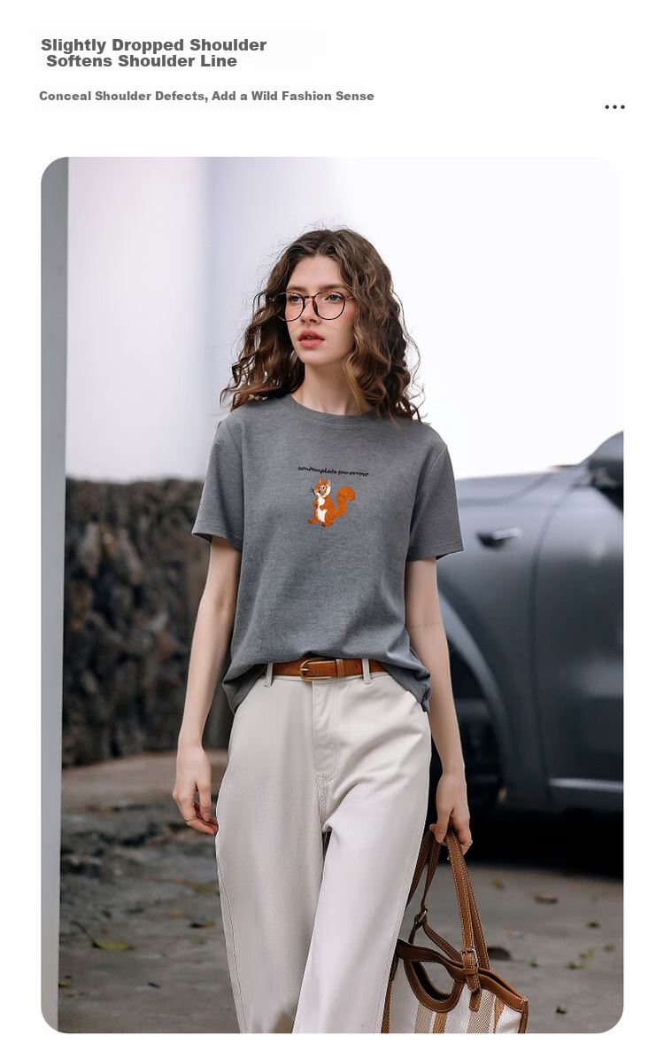 Olrain Colorblock Letter Embroidered Casual T-Shirt Summer Women's Short Sleeve Top Gray (New Batch) M 6
