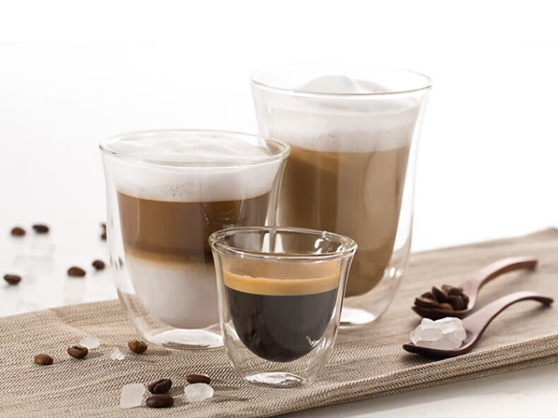 Delonghi Double Wall Glass Coffee Cups Gift Set, Home Insulated Large Capacity, Milk Coffee Latte Americano Tea Cups, 2 Pieces (270mL*2) 12