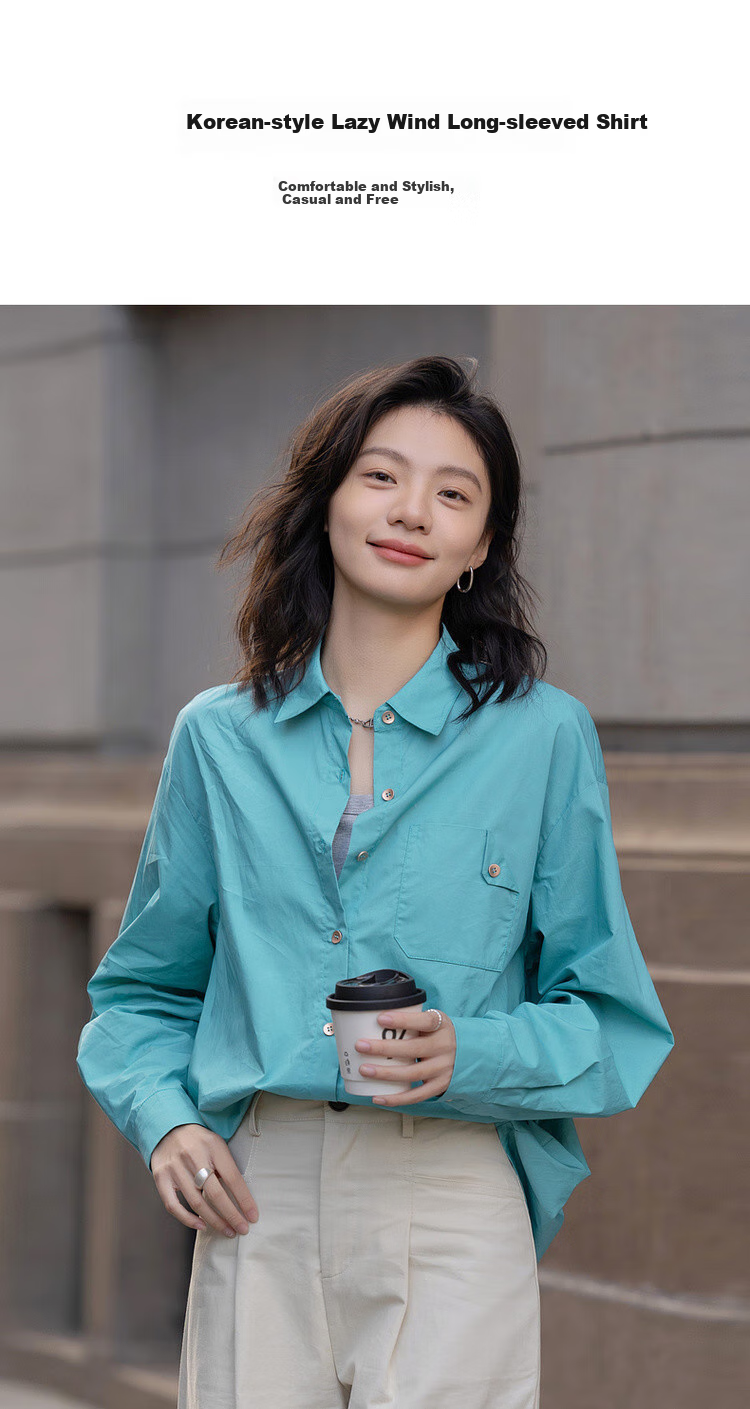 Dme [Oxygen Sensing Pure Cotton] Spring And Autumn Simple Style Three-Dimensional Lapel Long-Sleeve Shirt Layered Fitted Blouse Women's Top 2