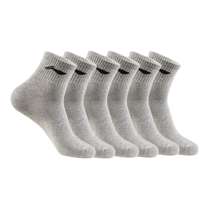 Li-Ning Socks (6 Pairs) Men's Sports Basketball Women's Badminton Short Cotton Anti-Odor Autumn Winter Running Socks Gray X