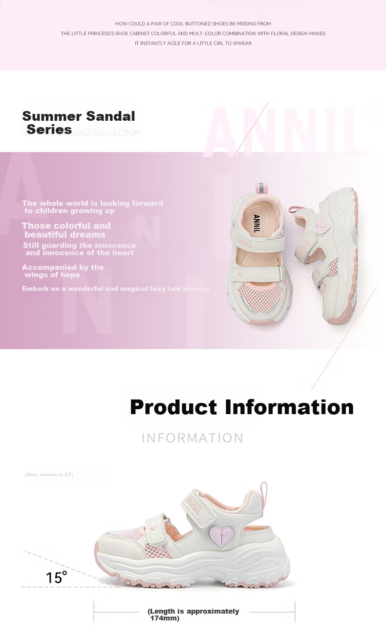 ANNIL Girls' Sandals, Summer New Style, Velcro Closure, Closed-Toe Beach Shoes, Summer Children's Mesh Shoes, 5303 Purple, Size 32 2