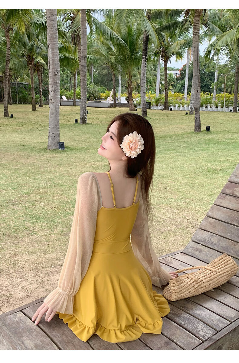 DK One-Piece Swimsuit Dress for Women, Conservative Style, New Hot Spring Design, Push-Up for Small Chest, Slimming Effect, Vacation Beach Wear, Elegant Look 15