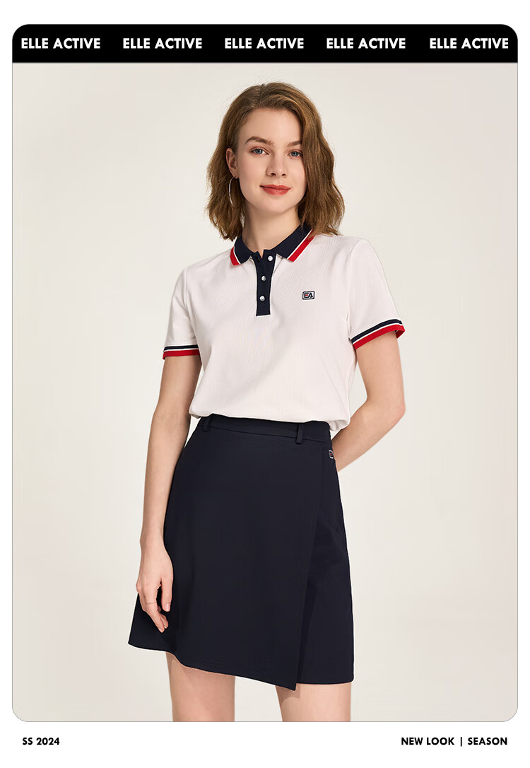 ELLE ACTIVE Casual Sports Short Sleeve Polo Shirt Women Commuter Versatile Color Block Slim Fit Collared Top White 2XL 9