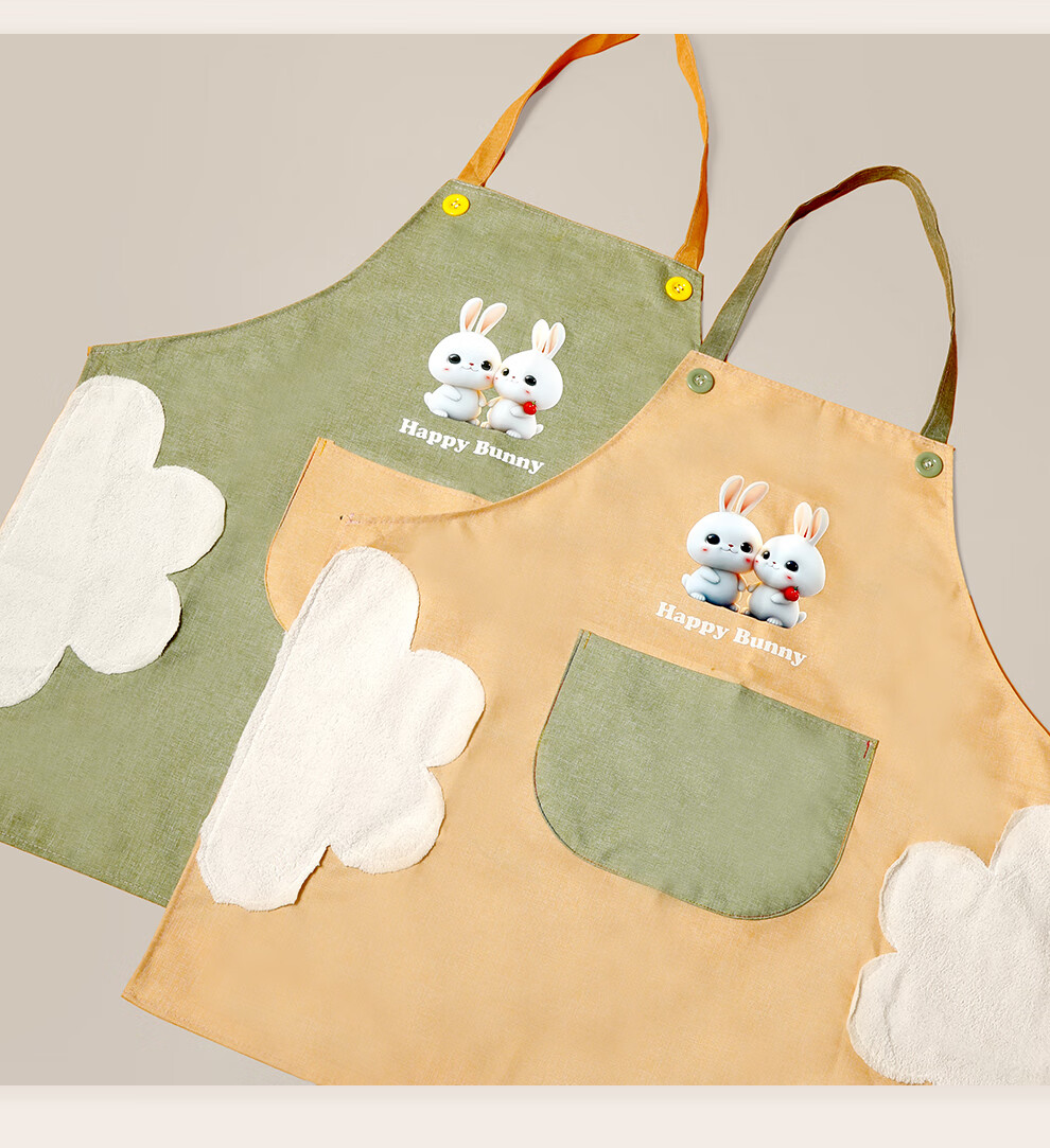 Good Wife Apron Thickened Waterproof Kitchen Oil-Proof Cartoon Print Japanese Style Fashion Waist Apron with Hand Wiping Function 16