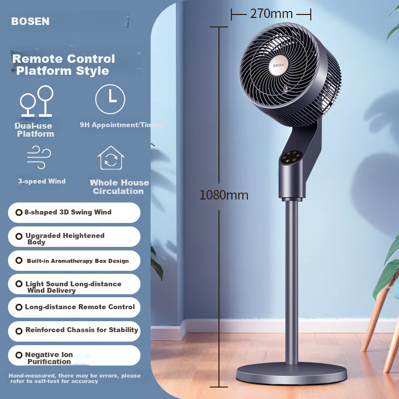 BOSEN Home Air Circulator Fan, Smart Remote Control Floor Fan, Quiet Desktop And Floor Dual-Use, Energy-Saving, 8-Degree Oscillation, Powerful Airflow, Timer, AC Frequency Fan XHS-1907E