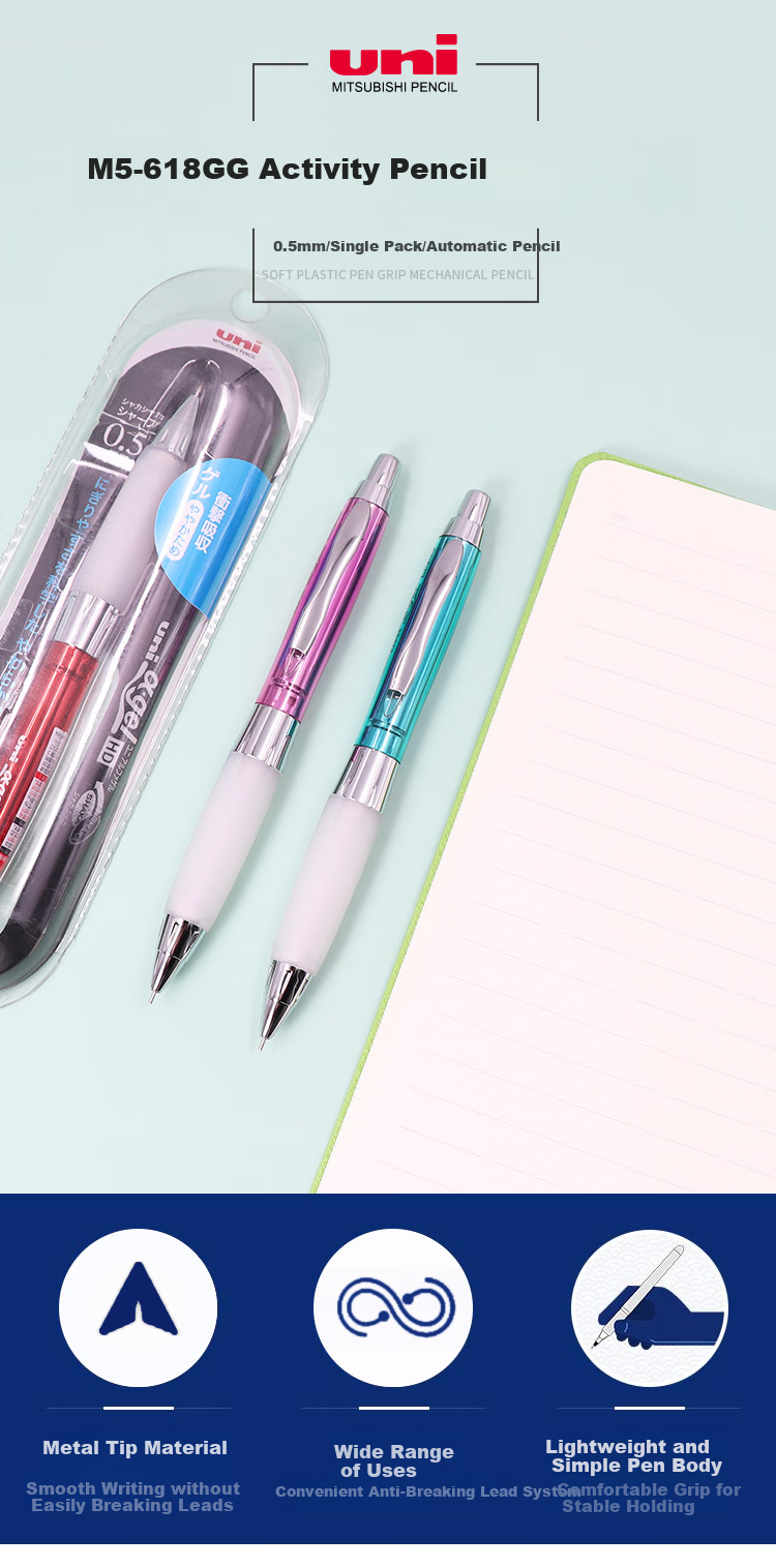 Uni Mitsubishi (Uni) Automatic Lead Soft Rubber Pencil with Wobble Grip for School Activities M5-618GG 0.5mm White Rubber Blue Barrel 1