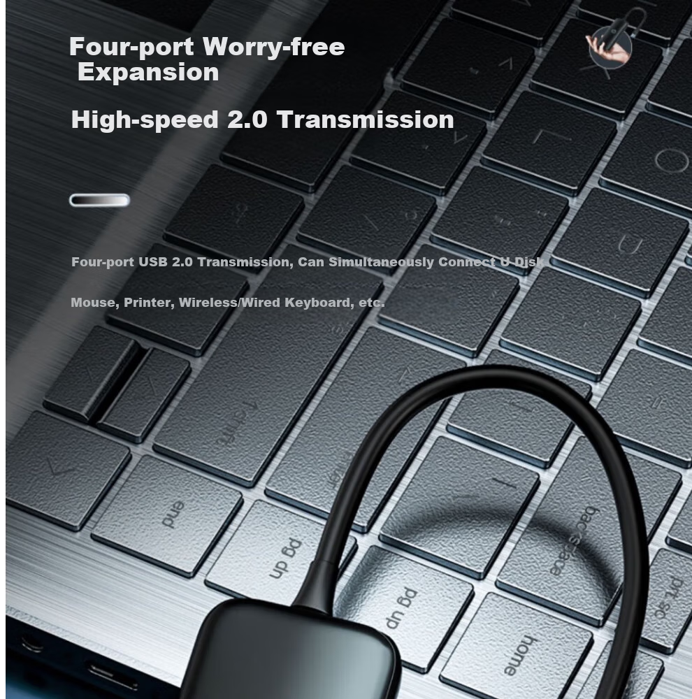 HP CT110c USB Hub, Computer USB Expansion Port, 4-Port USB 2.0 Hub, USB Extension Cable, Black 2