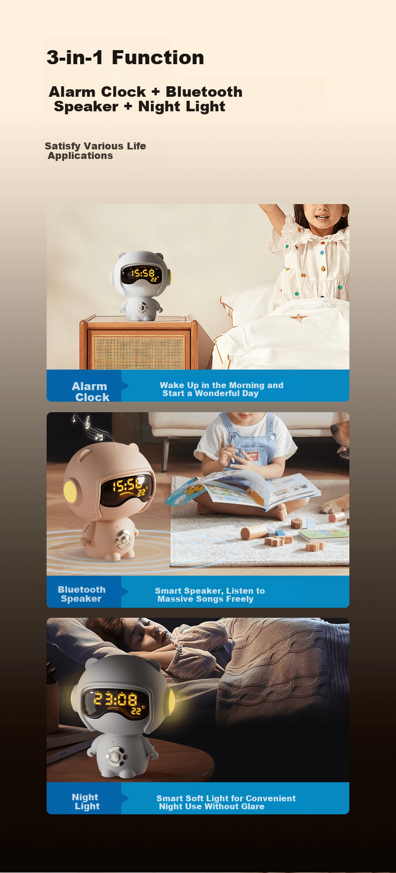 Beianxing AI Voice Smart Alarm Clock for Students, Wake-Up Device, Timer, Children's Alarm Clock, Boys' Timer, Reminder, Powerful Awakening, Back-To Season Gift 3