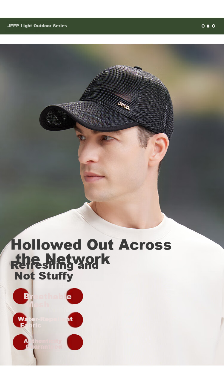 JEEP Men's Baseball Cap Summer Mesh Quick-Dry Sun Hat Unisex Visor Hiking Sun Hat Fishbone White 1