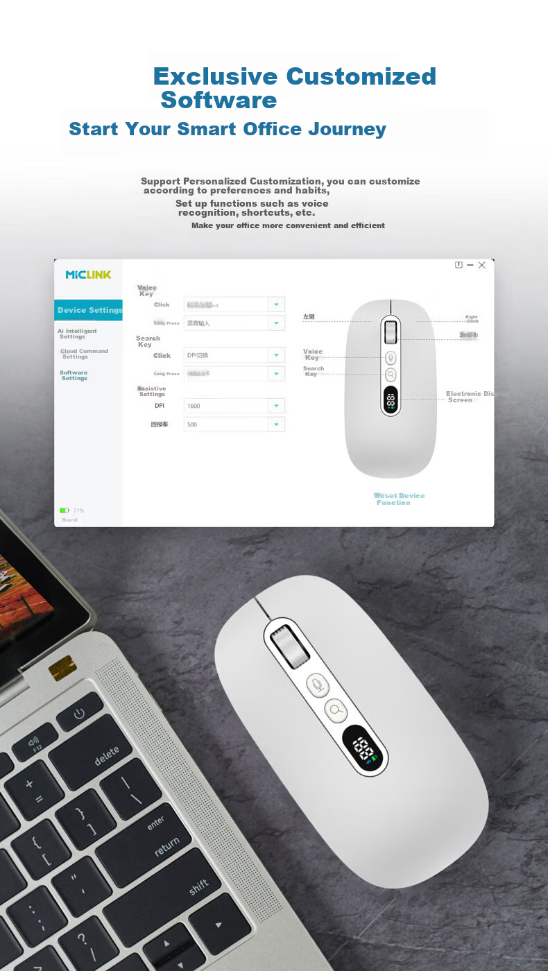 Langwo Ai Mouse, Smart Office Voice Input, LED Display, AI Writing And Drawing, Wireless Bluetooth Tri-Mode, Lifetime Free M131 Glacier White (Beijing Warehouse) 6
