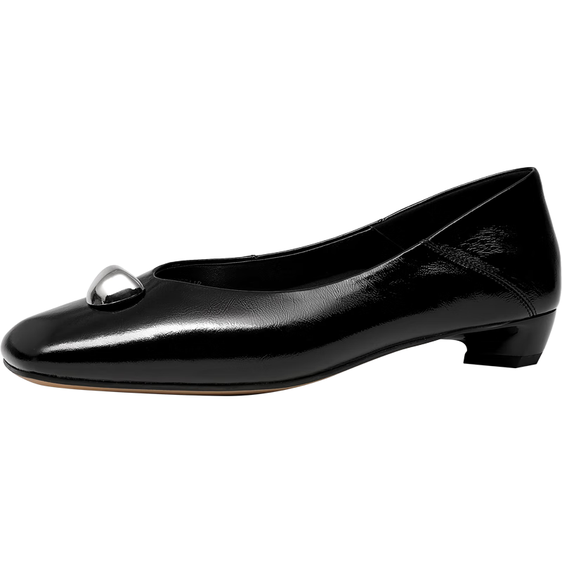Goldlion Women's Professional Commuter Low Heel Square Toe Dual-Wear Chunky Heel Low-Cut Shoes G686530265 Black Size 35
