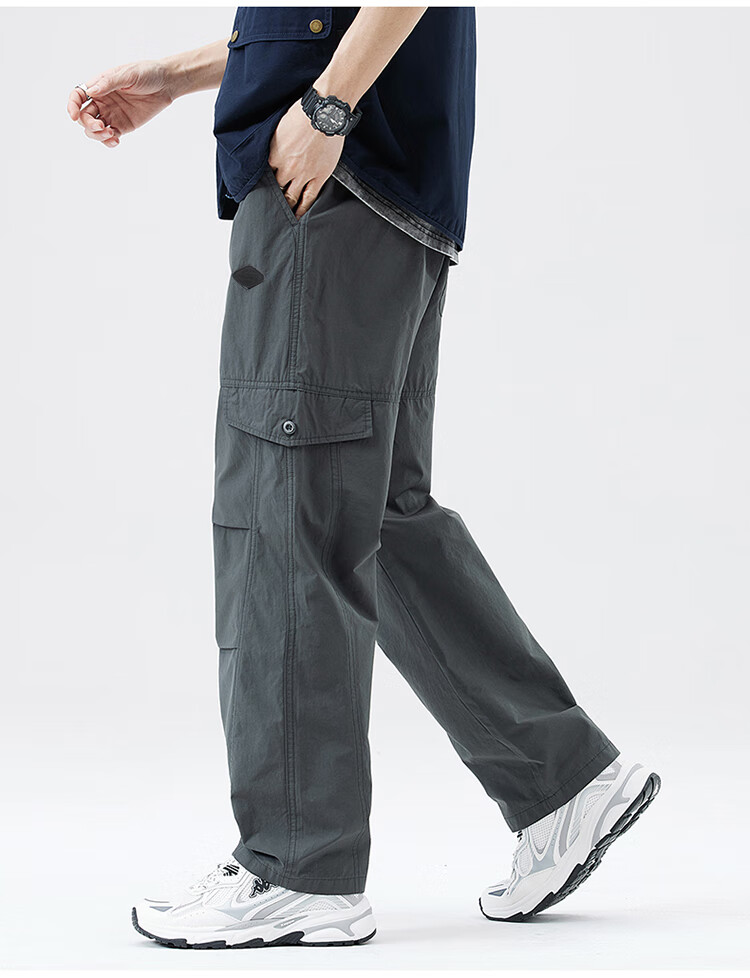 JEEP Ice Silk Pants for Men, Workwear Style, Spring And Summer Tactical Casual Trousers, Loose-Fitting Trendy Men's Pants, Gray, 4XL 8
