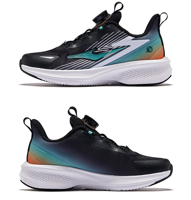 ERKE Children's Shoes Boys And Girls Big Kids Running Shoes Children's Rotary Buckle Mesh Running Shoes Black/Jade Green Size 38 35