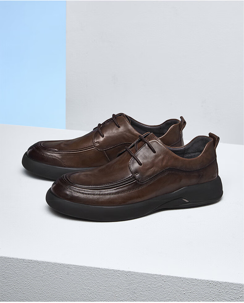 CAMEL Brand Business Leather Shoes, Lace-Up Soft Sole Thick-Soled Derby Wedding Shoes for Men, P15A155005, Black, Size 41 1