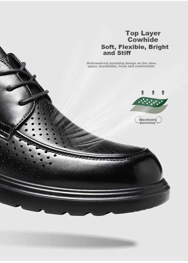 Guizhibu Men's Leather Shoes, Dress Shoes, Business Formal Wear, Genuine Top-Grain Cowhide, 2026 New Style Casual Wedding British Derby Shoes 5