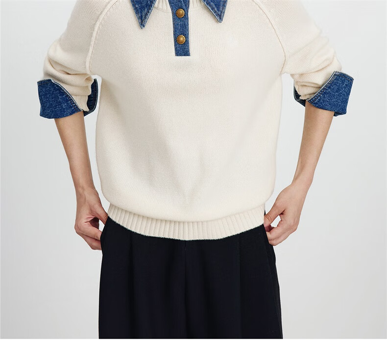 Navigare Italian Small Sailboat 25th Anniversary New Knitwear Women Loose Sweater Denim Patchwork Wool Sweater 2334015502 14