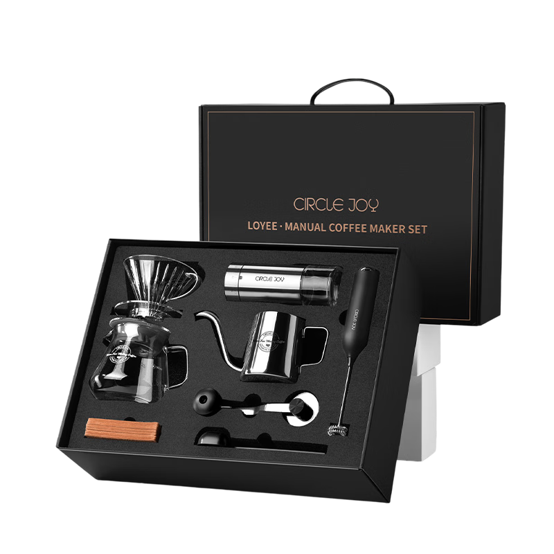 Circle Joy Pour Over Coffee Pot Gift Set Manual Coffee Grinder Hand Crank Coffee Bean Grinder Brewing Kit