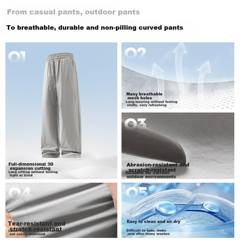 MINISO Summer Men's Thin Casual Pants, Loose Straight-Leg Tapered Trousers, Breathable Mesh, Slim-Fit Men's Pants Z W Gray M
