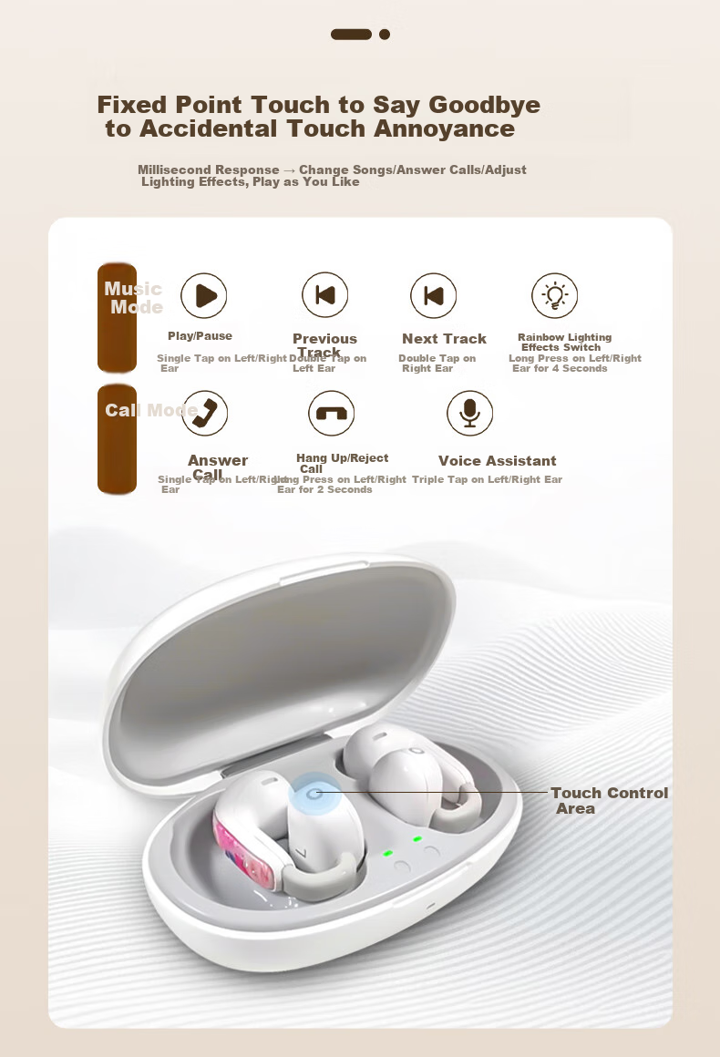 Baiersong B7 Open-Ear Bluetooth Headphones, Ear-Hook Style, for Sports And Running, Long Battery Life, AI Calling, Noise Reduction, Wireless Earphones, Fashionable Ear Clips, Suitable for Xiaomi And Apple, Pearl White 13