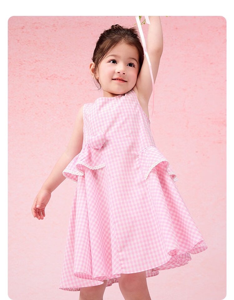 BALABALA Girls' Dress, Children's One-Piece Dress, 2025 Summer Style, for Young And Middle-Aged Children, Plaid Sleeveless Princess Dress, 208225111016 9