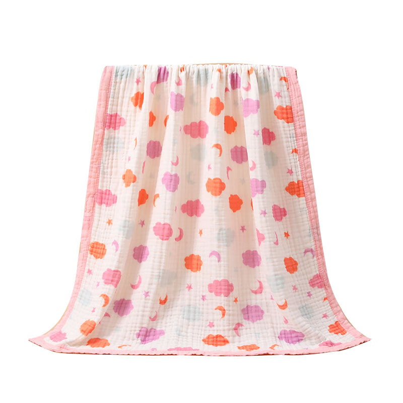 Grace Towel Blanket, Pure Cotton Antibacterial Six-Layer Bubble Gauze Air Conditioning Blanket, Baby Infant Coverlet Star Moon Cloud, 1.1*1.1M