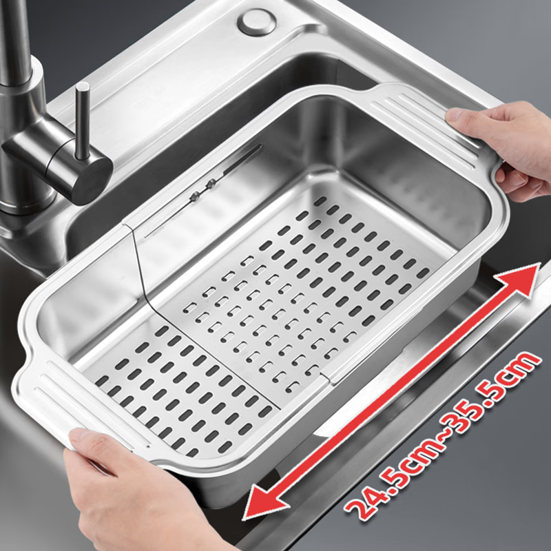 Newair 304 Stainless Steel Draining Basket Sink Drainer Rack Expandable Dish Rack Vegetable Washing Basket Storage Rack