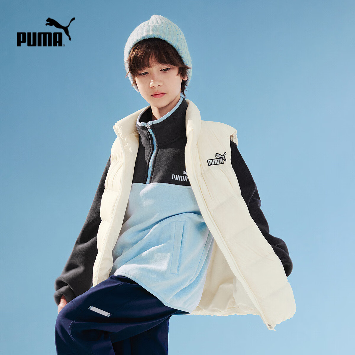 PUMA New Kids Winter Down Vest Lightweight Warm Stylish Off-White 10301 Size 140