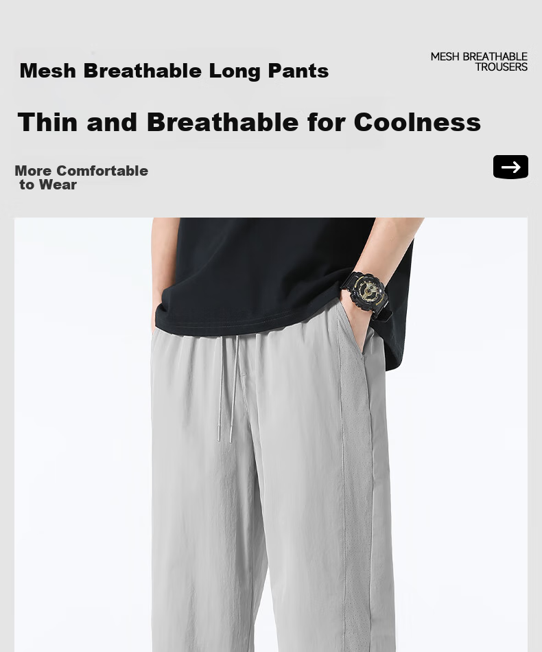 MINISO Summer Men's Thin Casual Pants, Loose Straight-Leg Tapered Trousers, Breathable Mesh, Slim-Fit Men's Pants Z W Gray M 2
