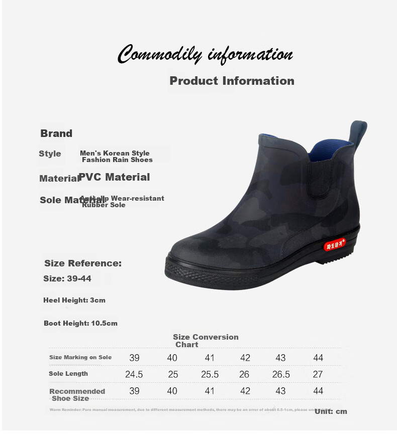 FOOTOPPO Stylish Mid-Calf Rain Boots for Men, Water Shoes, Non-Slip Waterproof Boots, Lightweight Rain Boots, Mid-Calf Boots, Wear-Resistant Rubber Shoes for Me 5
