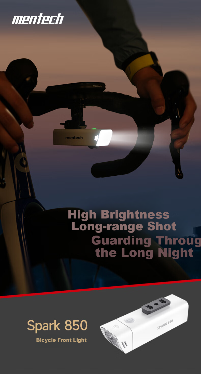 Mentech Spark850 High-Intensity Headlight for Mountain Bikes And Road Bikes, Cycling Accessory, Front Light for Bicycle, White 2