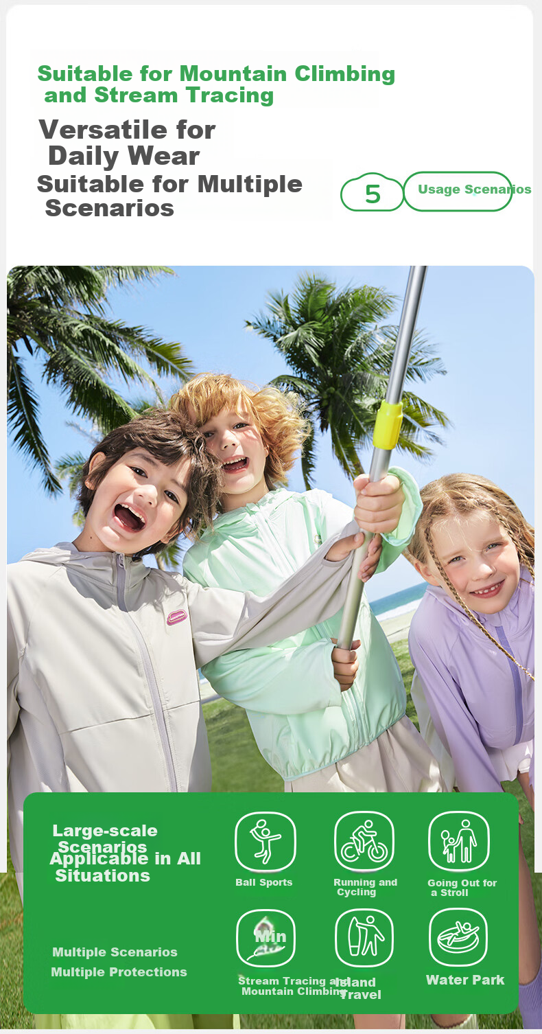 Kocotree Children's Sun Protection Clothing, Original Yarn UV-Resistant Ice Silk Cool Breathable Jacket for Boys And Girls Summer, Light Rain Gray 13