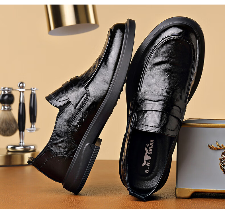 Bull Family Men's Leather Shoes 2026 Spring New Versatile Business Formal Shoes British Style Slip-On Loafers 9