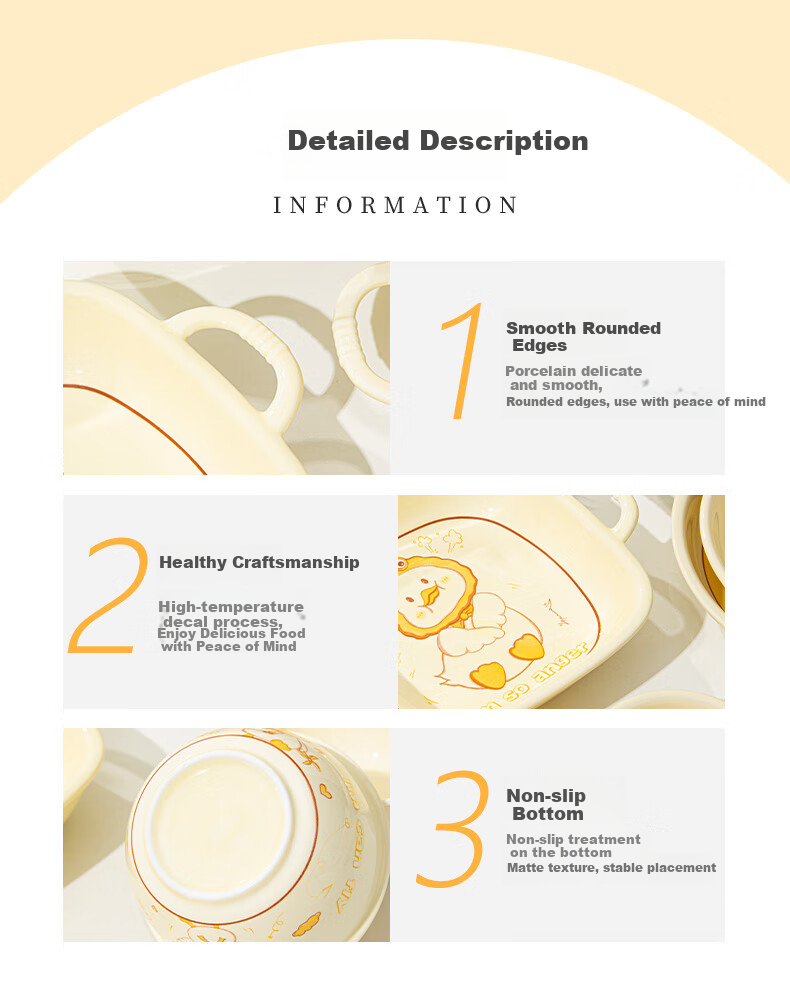 CERAMICS Underglaze Cartoon Ceramic Dinnerware Set, Home Use Ceramic Bowls And Plates Complete Set, Cute Duck Design, 21 Pieces 11
