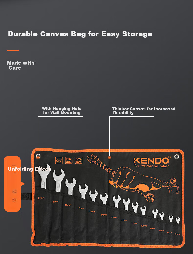 KENDO Plum Blossom Double-Ended Wrench Set, Automotive Repair Tools, Open-End And Box-End Wrenches, 8-Piece Set 6