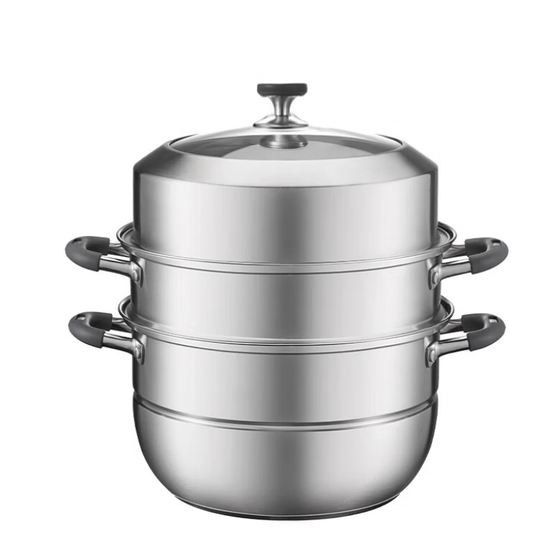 JD Original Steamer Pot, Large Capacity 304 Stainless Steel Soup Pot, Thickened Stewing And Steaming Pot for Gas Stove, Home Use, Three Layers 28cm