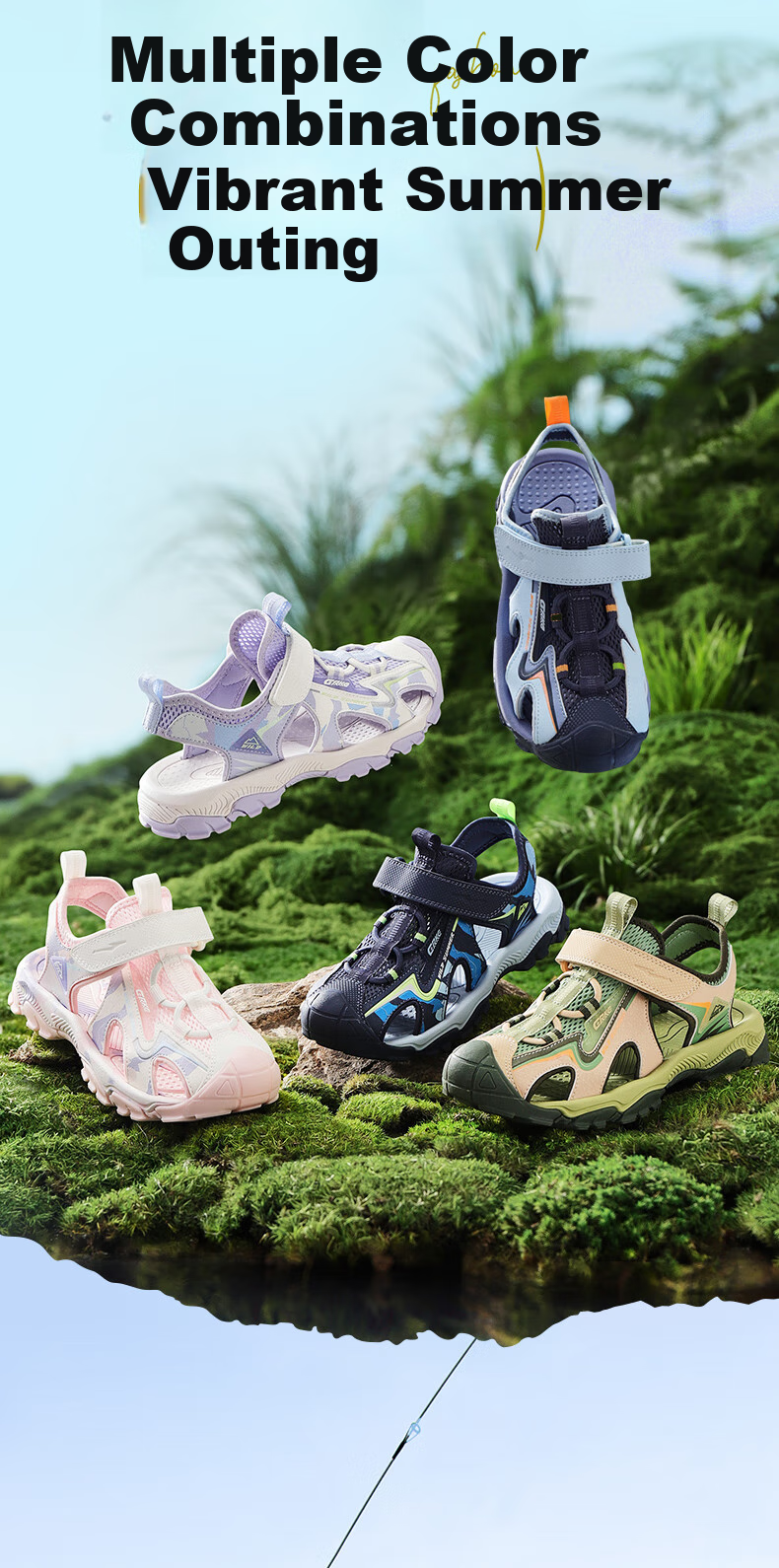 ERKE Children's Shoes, Boys' Big And Small Kids Closed-Toe Sandals, Children's Velcro Outdoor Beach Shoes, Ink Blue/fluorescent Sprout Green, Size 26 12