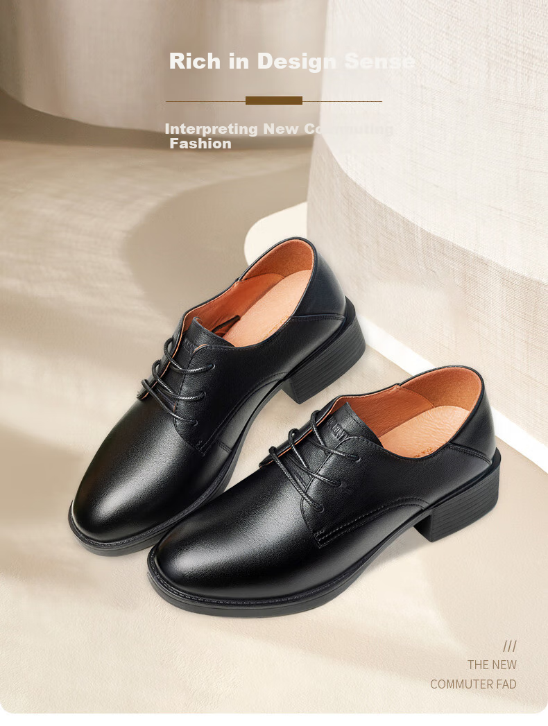 LAORENTOU Women's Shoes, Fashionable Chunky Heel Work Shoes, Round Toe Versatile Commuter Women's Flats, Mom Shoes, LB33262, Black, Size 39 1