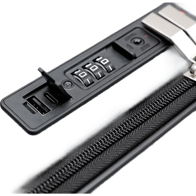 Чемодан DULA с передним открытием, с USB-зарядкой, ручная кладь, кодовый замок, черный с серым, 20 дюймов