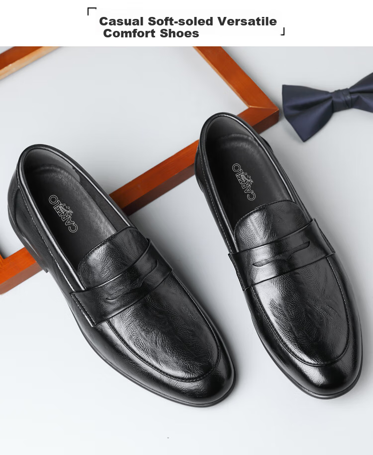 CARTELO British Slip-On Casual Leather Shoes for Men, Breathable Loafers, Business Low-Top Shoes for Men, K057 Black, Size 38 2