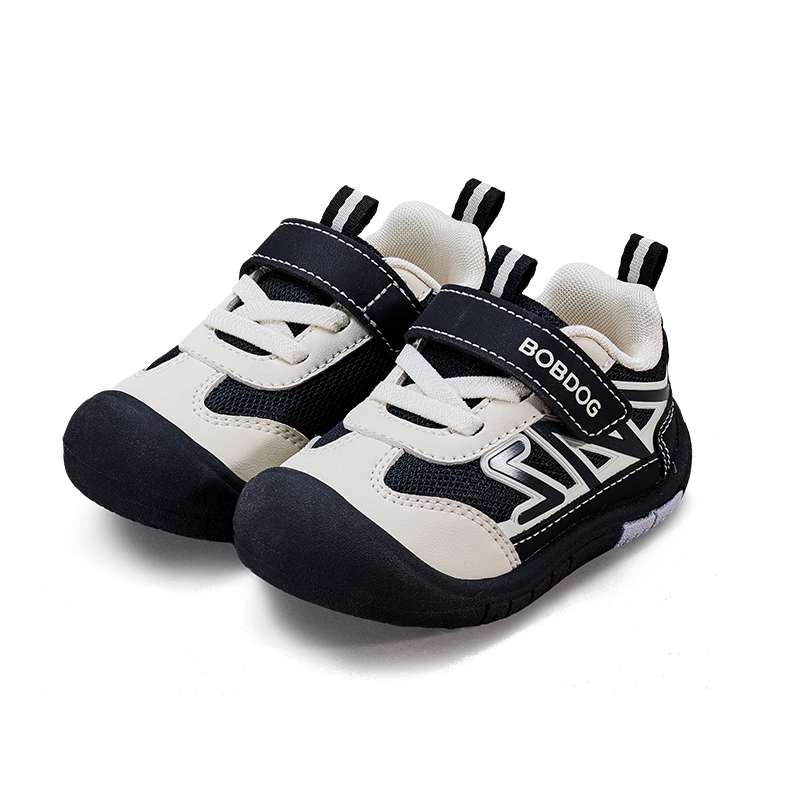 BOBDOG Children's Shoes, Boys And Girls Functional Shoes, Breathable Spring Style, Non-Slip Baby Walking Shoes, Infant Footwear, Black/beige, Size 25