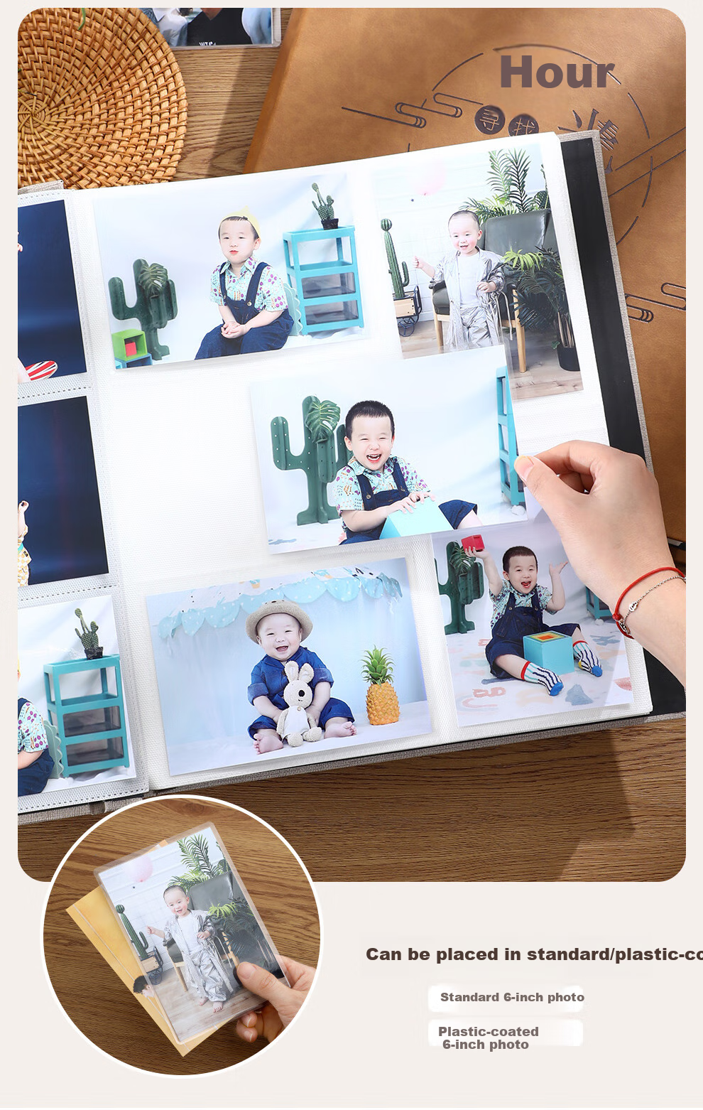 Jiaranheng Instant Photo Album Scrapbook Commemorative Family Photo Book Mixed Set Children's Growth Record Baby DIY Album Custom Couple Travel Journal - Amber Brown 2