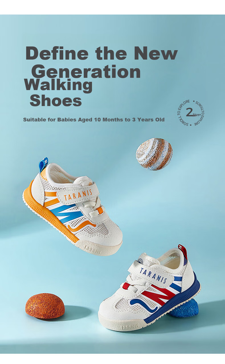 TARANIS Spring Children's Shoes, Toddler Walking Shoes for Boys, Soft-Soled Functional Shoes, Baby Shoes, Boys' Loafers, White/blue/red, Size 23 2