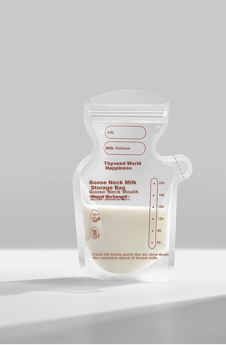 Shixi Transparent Breast Milk Storage Bags, Disposable Small Portable Breast Milk Storage Bags for Formula, 200ml*30 Pieces 18