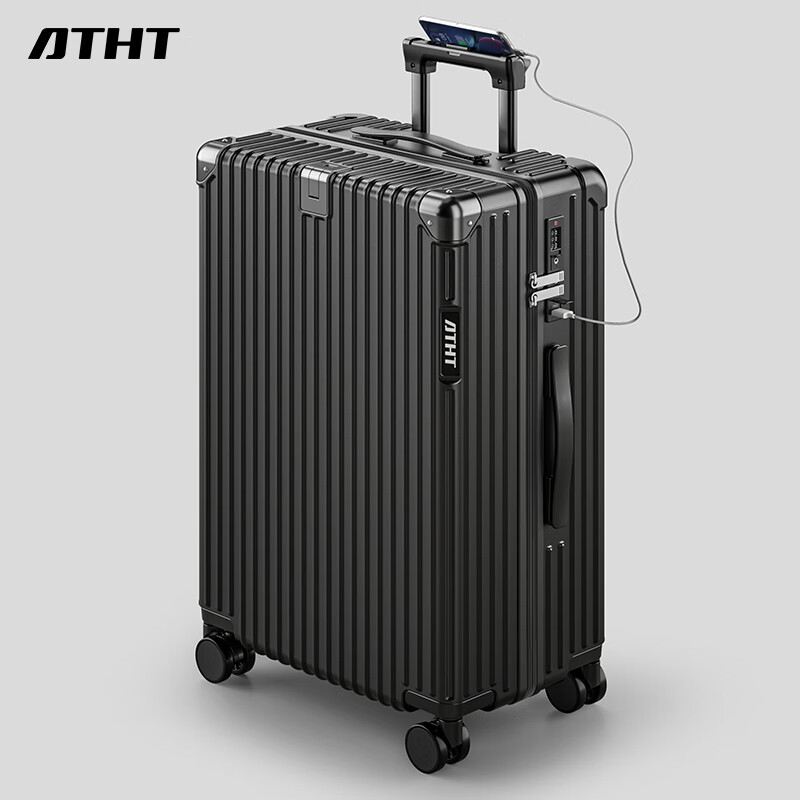 Чемодан ATHT, многофункциональный, для путешествий, деловых поездок, с кодовым замком, черный, 20 дюймов