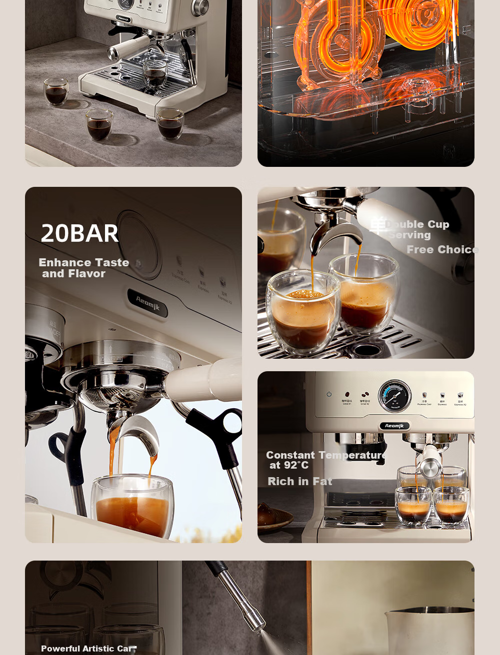 AEOMJK Aimo Ke Coffee Machine, Semi-Automatic Italian-Style Grinding All-In Americano for Home And Office Use, Dual Pump Dual Boiler Automatic Milk Frother CM5710, Holiday Gift 3