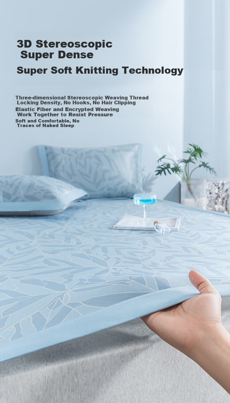 JD Original 250D Milk Silk Printed Bedding Set, Ice Silk Mat, Antibacterial Class A Washable, Three-Piece Set, 1.5m Blue, Qingfeng Xingyu 4