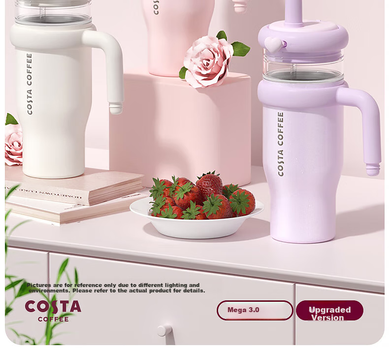 COSTA Giant Large Capacity Insulated Water Bottle Straw Cup Stainless Steel Ice Mug for Men and Women Student New Year Gift 26